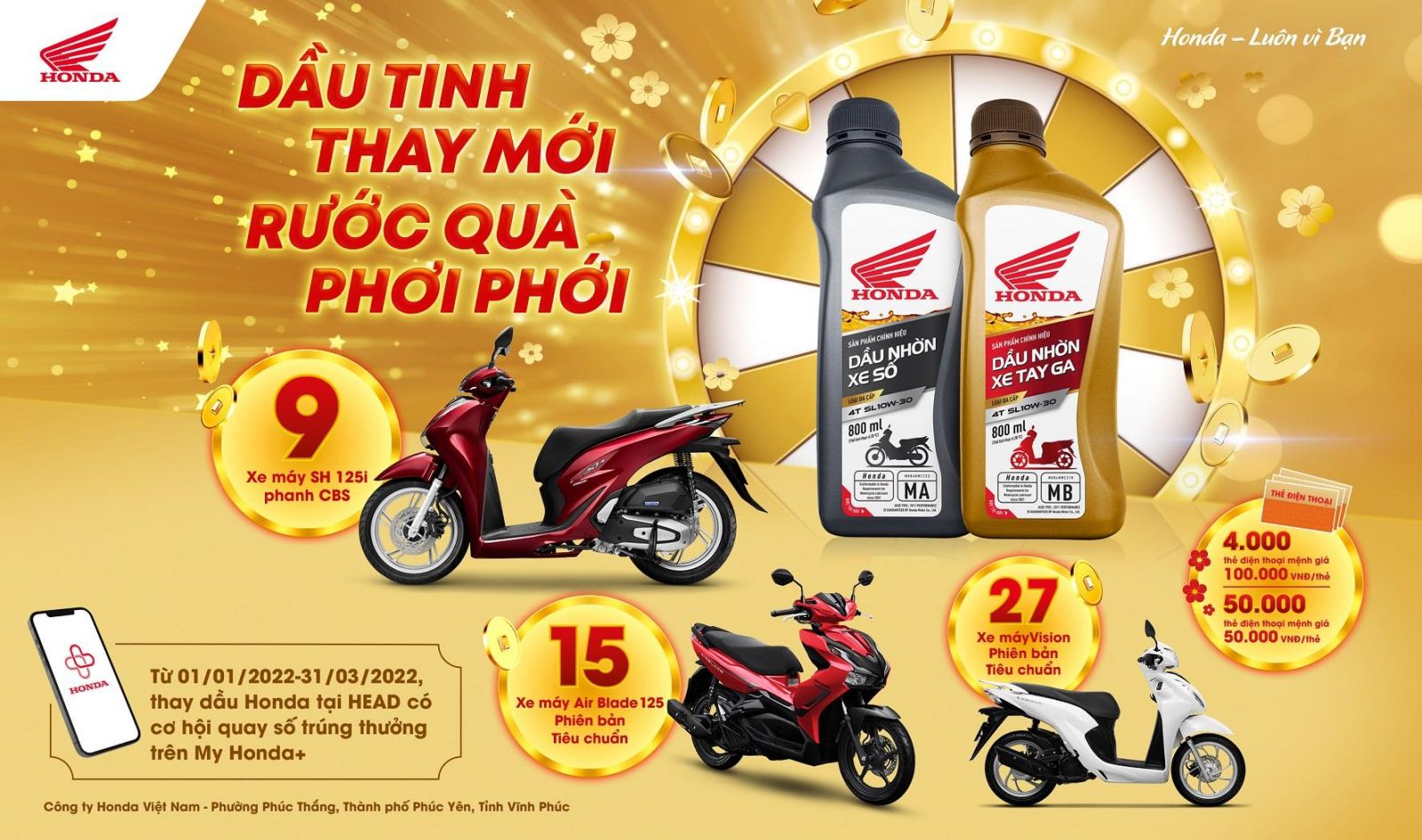 Honda Việt Nam thực hiện chương trình khuyến mại Dầu tinh thay mới – Rước quà phơi phới